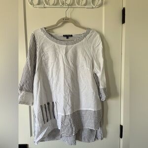 Piccadilly White and Navy Striped Tunic Top